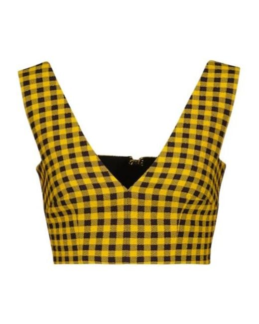 Emilia Wickstead Yellow Gingham Cloque Crop Top