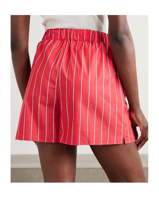 Frankie Shop Red Lui Striped Cotton-Poplin Shorts