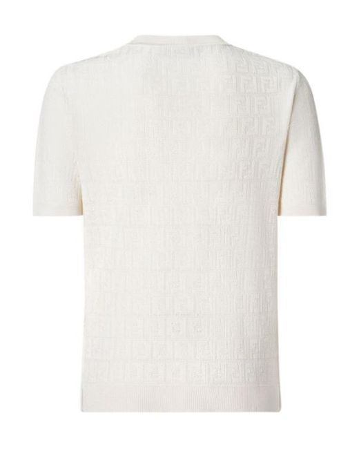 Fendi White Ff Jacquard Crewneck T-Shirt