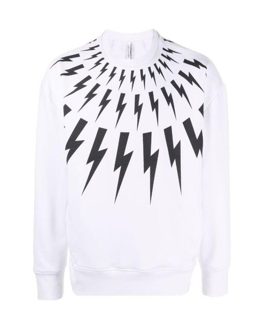 Neil Barrett White Graphic-Print Long-Sleeved Jumper for men