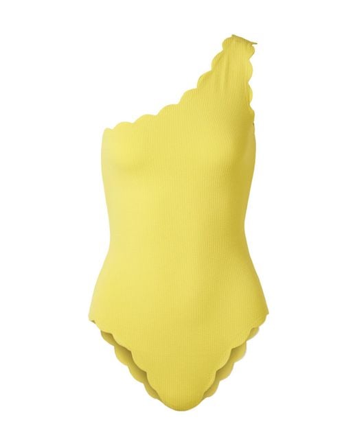 Marysia Swim Yellow Oneshoulder Scalloped Seersucker Swimsuit