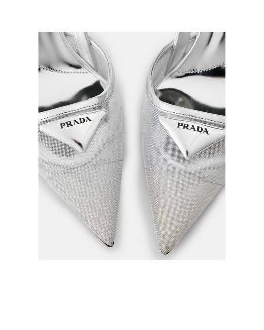 Prada White Mirror Pointed Slingback Pumps