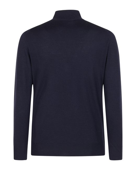 Canali Blue Half-Zip Knitted Sweater for men
