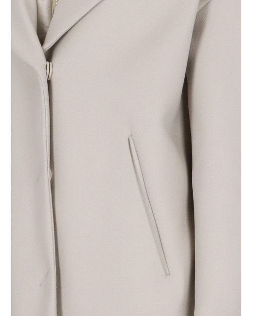 Herno Gray Padded-Collar Single-Breasted Long Sleeved Coat
