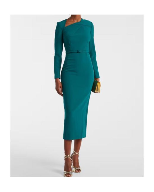Roland Mouret Green Belted Crêpe Midi Dress