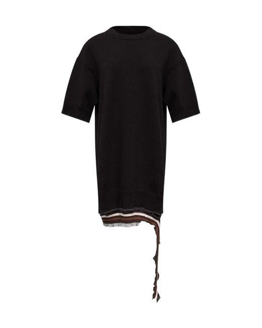 MM6 by Maison Margiela Black Distressed Knitted Mini Dress
