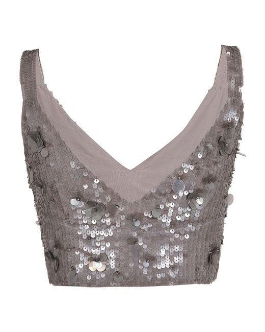 P.A.R.O.S.H. Gray Sequin Embellished V-Neck Top