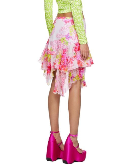 Versace Pink Asymmetric Ruffled Printed Silk-Crepe And Georgette Skirt