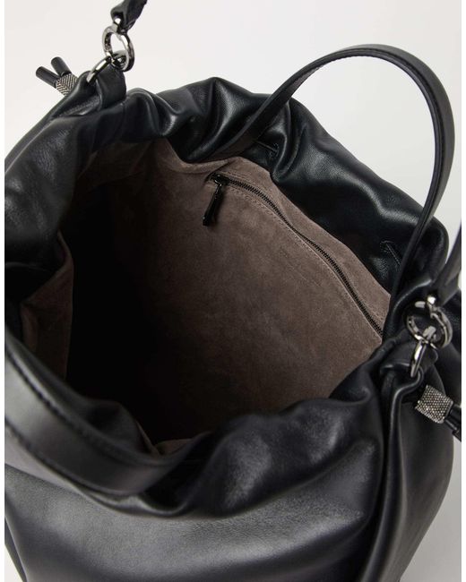 Brunello Cucinelli Black Mellow Monili Detailed Large Shopper Bag