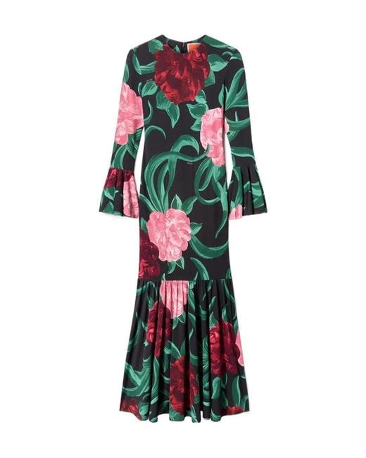 LaDoubleJ Green Alba Floral Ruffled Midi Dress