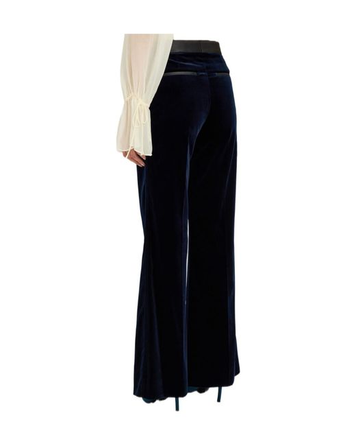 Victoria Beckham Blue Wide-Leg Velvet Trousers