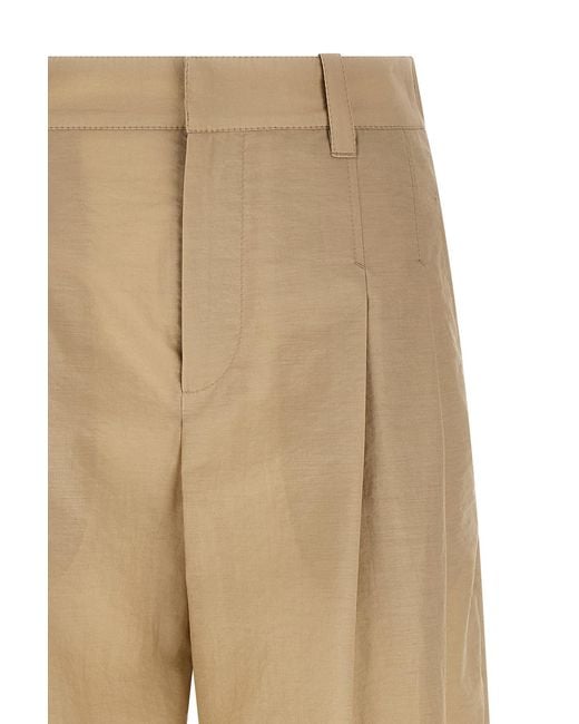 Brunello Cucinelli Natural Wide Leg Pleated Trousers