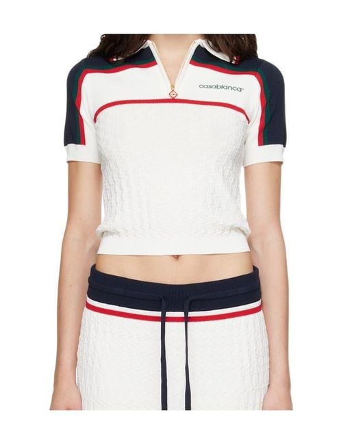 Casablanca Black Textured Zip Polo Top