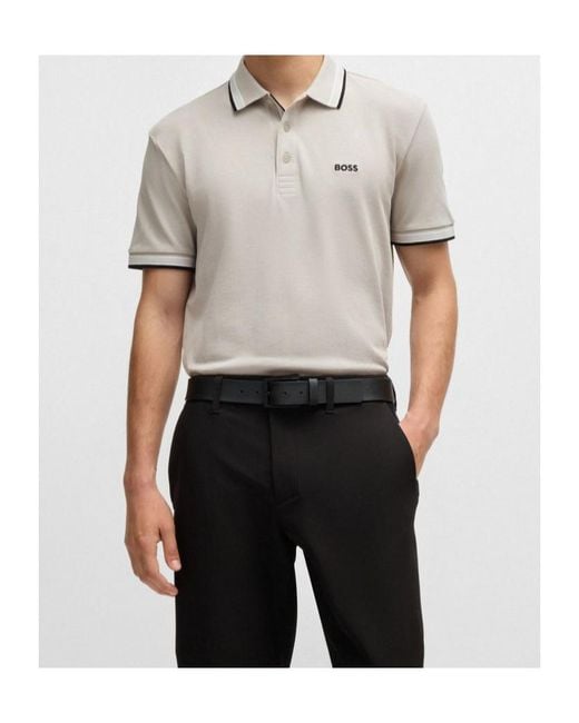 Boss White Striped Collar Polo Shirt for men