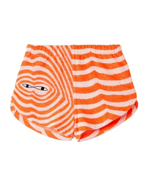 The Elder Statesman Orange Embroidered Striped Cotton-Terry Shorts