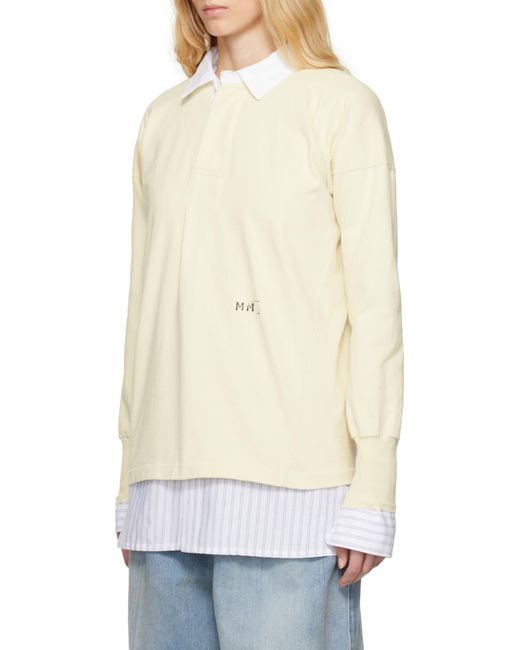 Maison Margiela White Logo Embroidered Long-Sleeved Polo Shirt for men