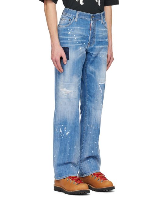 DSquared² Blue Logo-Patch Distressed Jeans for men