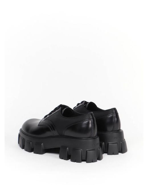 Prada Black Monolith Brushed Rois Leather And Nylon Lace-Up Shoes for men