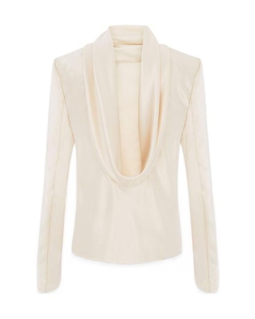Saint Laurent White Draped Crepe Blouse