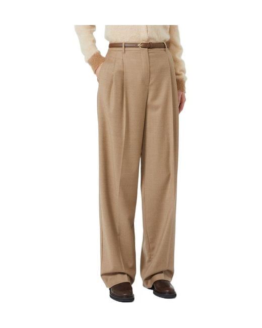 Max Mara Natural Pleated Wide-Leg Trousers