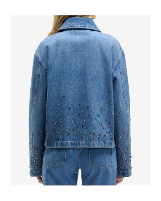 7 For All Mankind Blue Embellished Zipped Denim Jacket