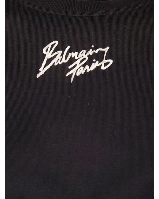 Balmain Blue Logo Embroidered Cropped T-Shirt for men