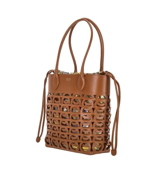Ferragamo Brown Ferragamo Gancini Drawstring Medium Tote Bag