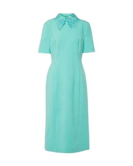 Oscar de la Renta Green Lace-Trimmed Wool-Blend Midi Dress