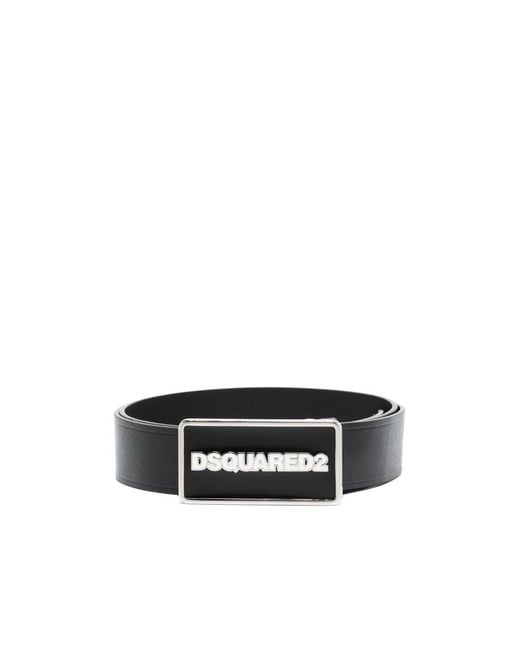 DSquared² White Logo Plaque Buckle Belt for men