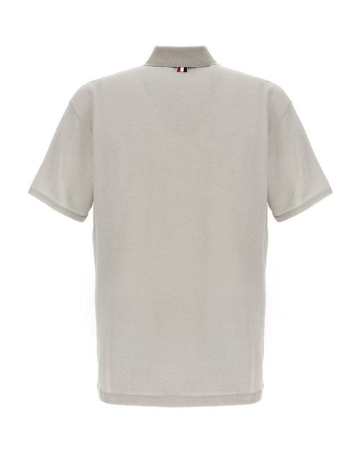 Thom Browne Gray Logo Patch Stripe-Detailed Polo Shirt for men