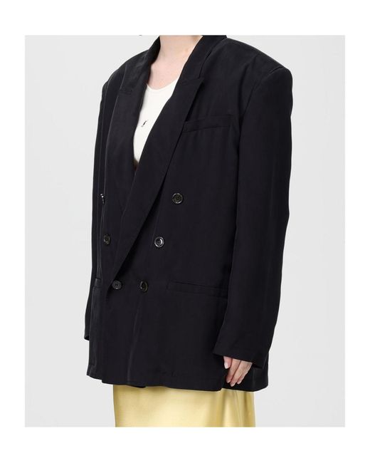 Saint Laurent Black Double-Breasted Long-Sleeved Jacket