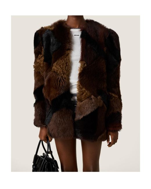 Miu Miu Black Shearling Patchwork Caban Jacket