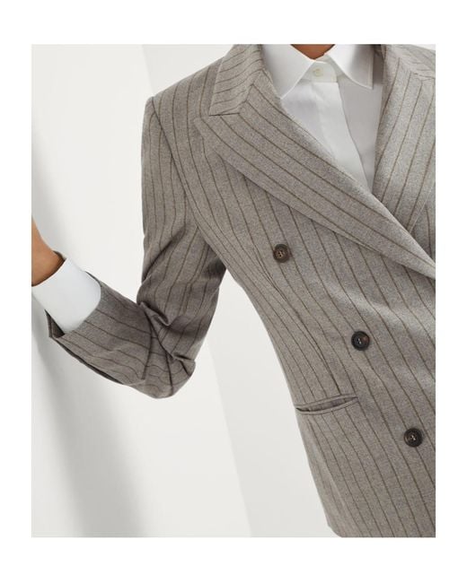 Brunello Cucinelli Gray Pinstripe Double-Breasted Blazer