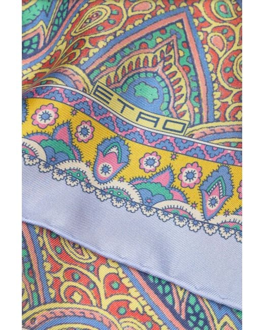 Etro Gray Silk Scarf With Paisley Foliage Motif