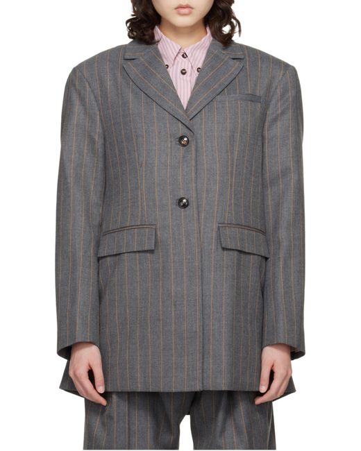 Ganni Gray Striped Blazer