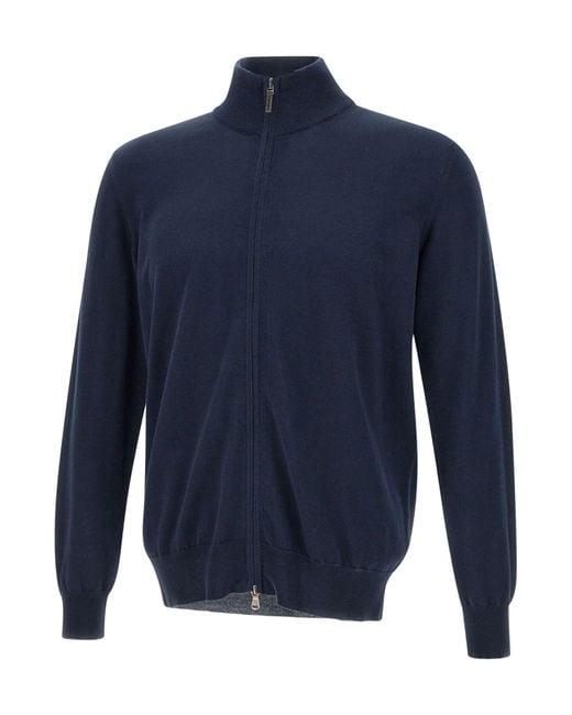 Kangra Cashmere Blue Kangra High Collar Zip Knitwear for men