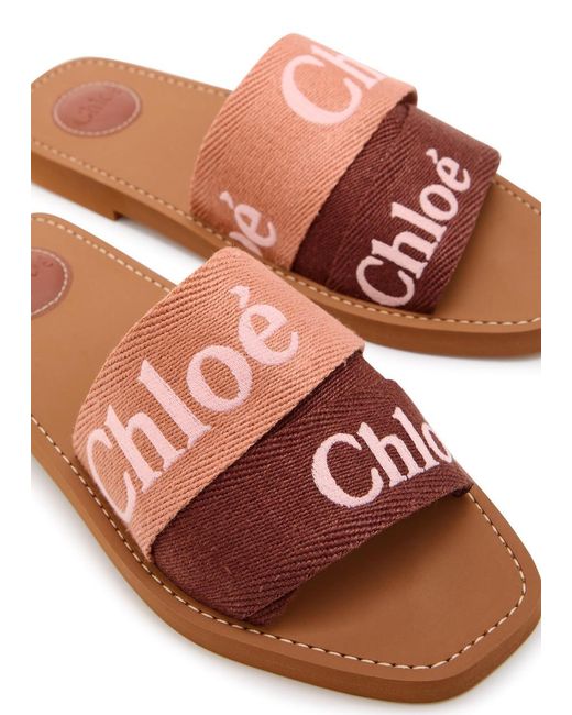 Chloé Brown Western Logo Canvas Sliders