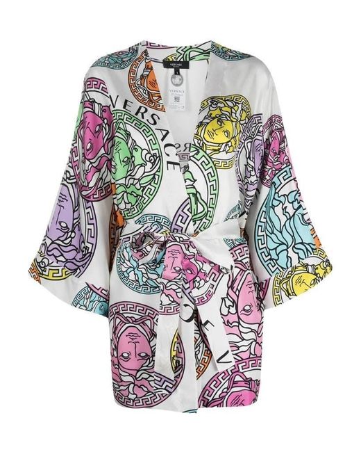 Versace Multicolor Medusa Head Silk Robe for men