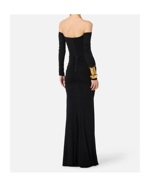 Elisabetta Franchi Black Dress With Ruffles And Off Shoulders
