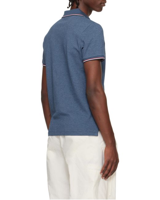 Moncler Blue Logo Patch Short-Sleeved Polo Shirt for men