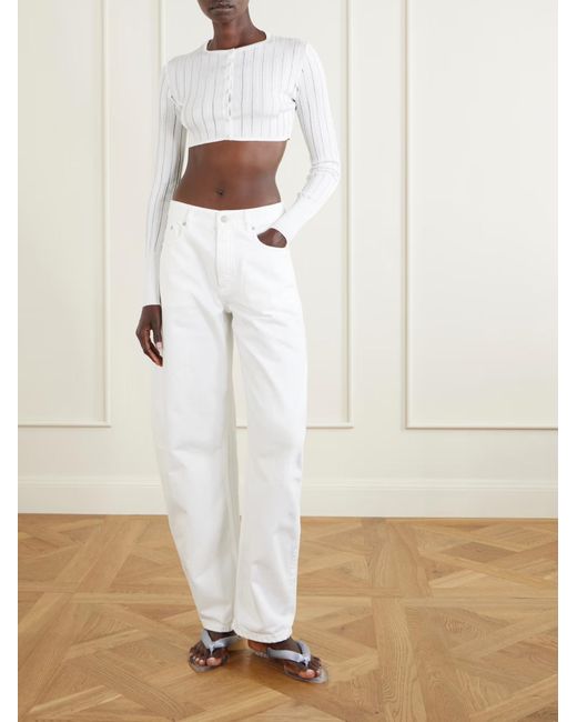 Alaïa White Cropped Ribbed-Knit Cardigan