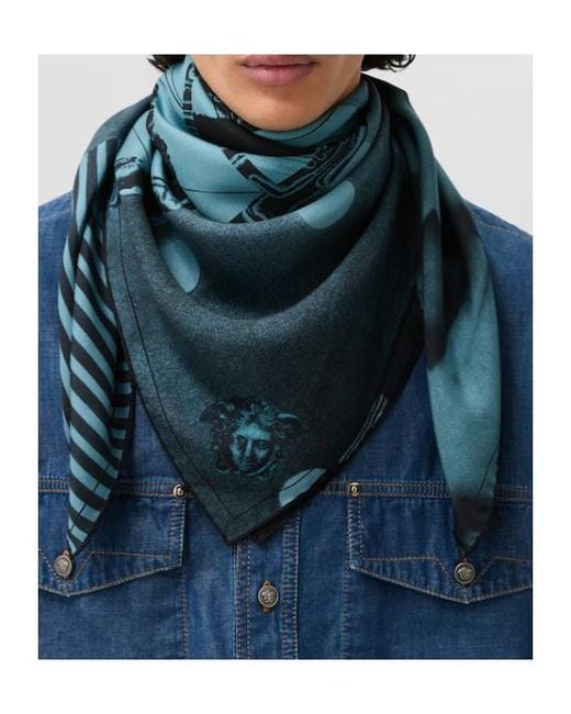 Versace Blue Sunset Palms Printed Scarf for men