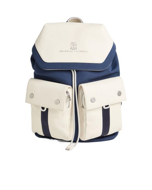 Brunello Cucinelli Blue Double-Pocket Drawstring Backpack