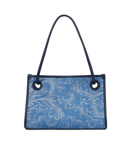 Etro Blue Paisley Jacquard Small Tote Bag