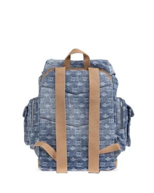 DSquared² Blue Monogram-Patterned Drawstring Backpack for men