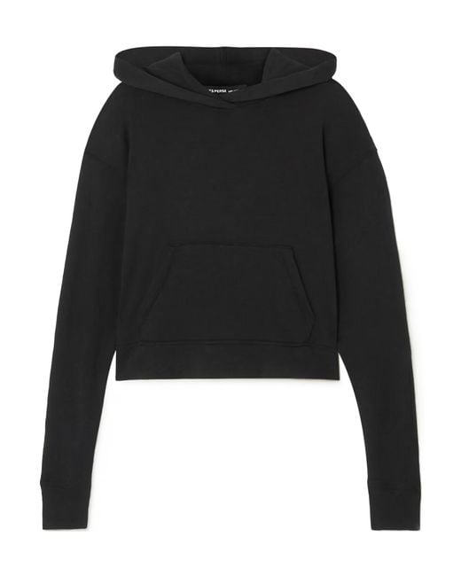 James Perse Black Cropped Cotton-Jersey Hoodie