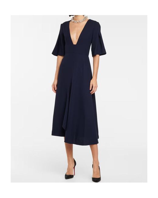 Roland Mouret Blue V-Neck Zipper Dress