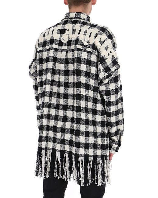 Palm Angels Gray Fringed Check-Print Jacket for men