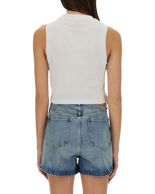 Moschino Blue Cropped Top With Print