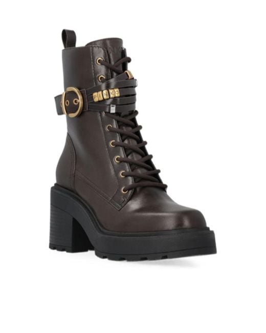 Pinko Black Buckle-Detail Lace-Up Ankle Boots